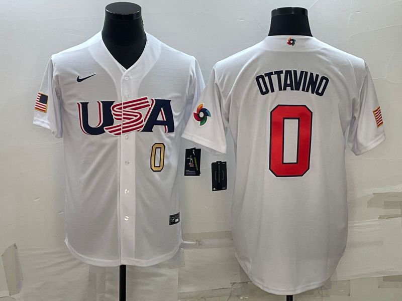 Men 2023 World Cub USA 0 Ottavino White Nike MLB Jersey3
